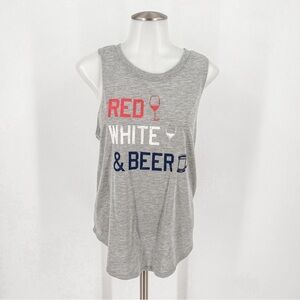 Grayson/Threads Women Tank Top Gray Red White and Beer